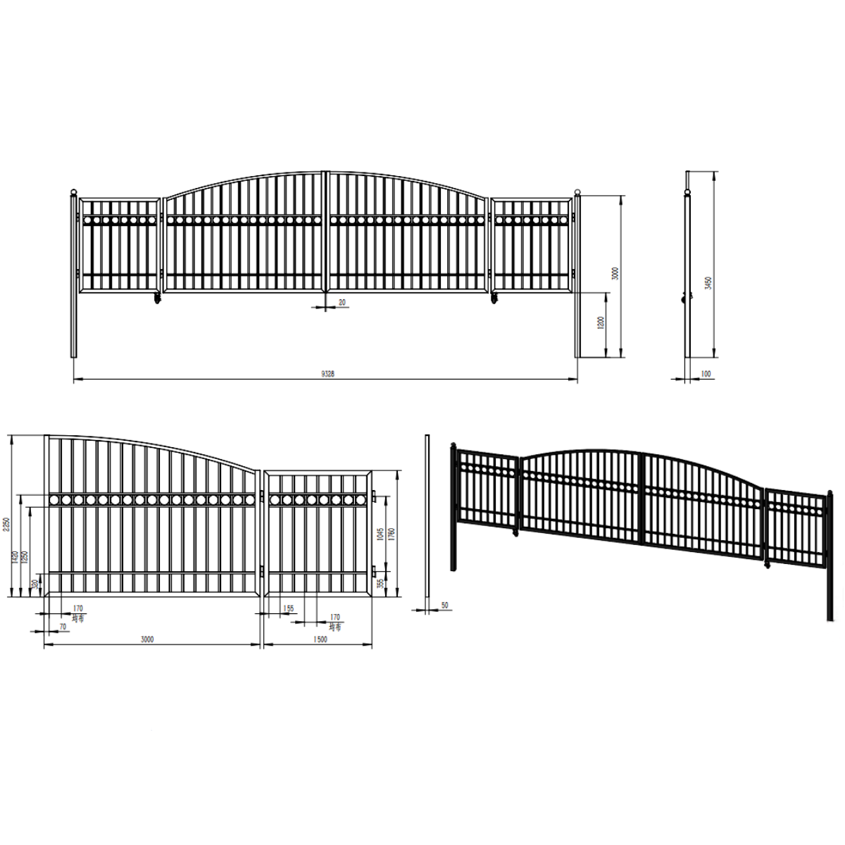 30 ft Dual Swing Wrought Iron Gate