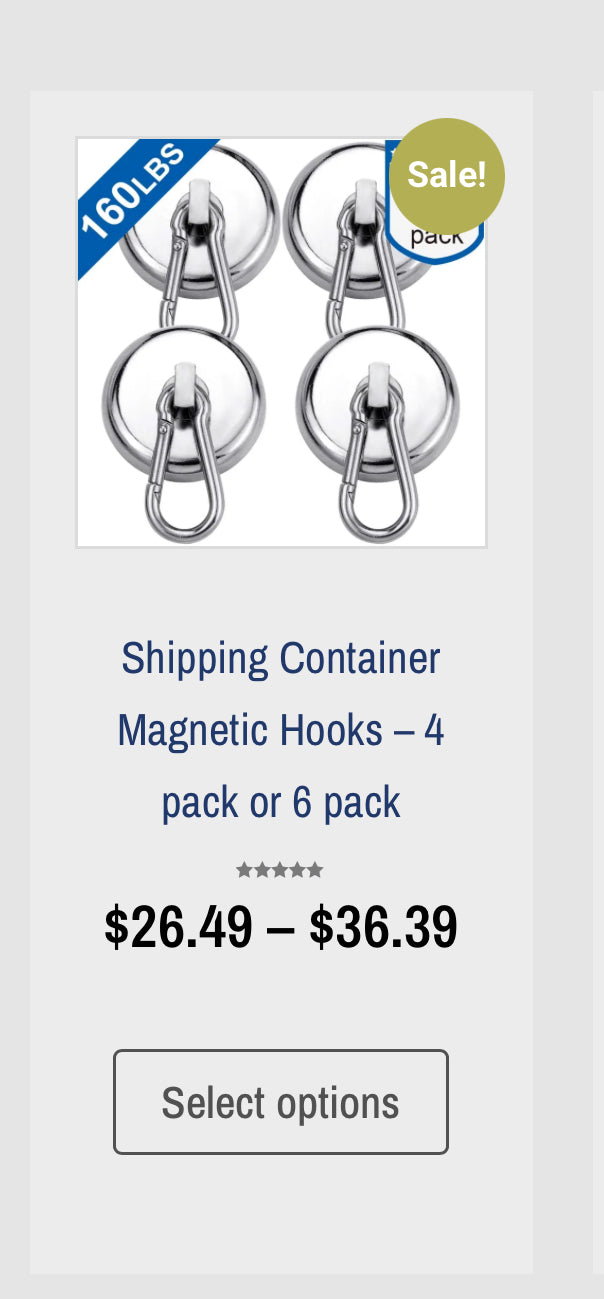 Shipping container, magnetic hooks, four pack or six pack