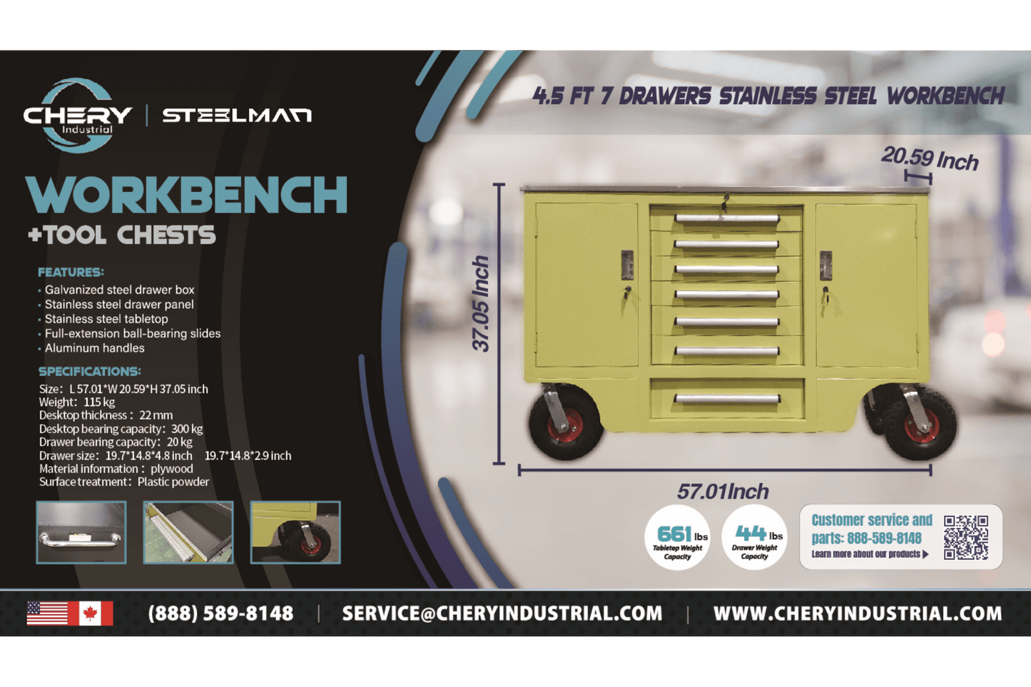 Steelman 4.5ft Storage Cabinet (7 Drawers & 2 Cabinets)