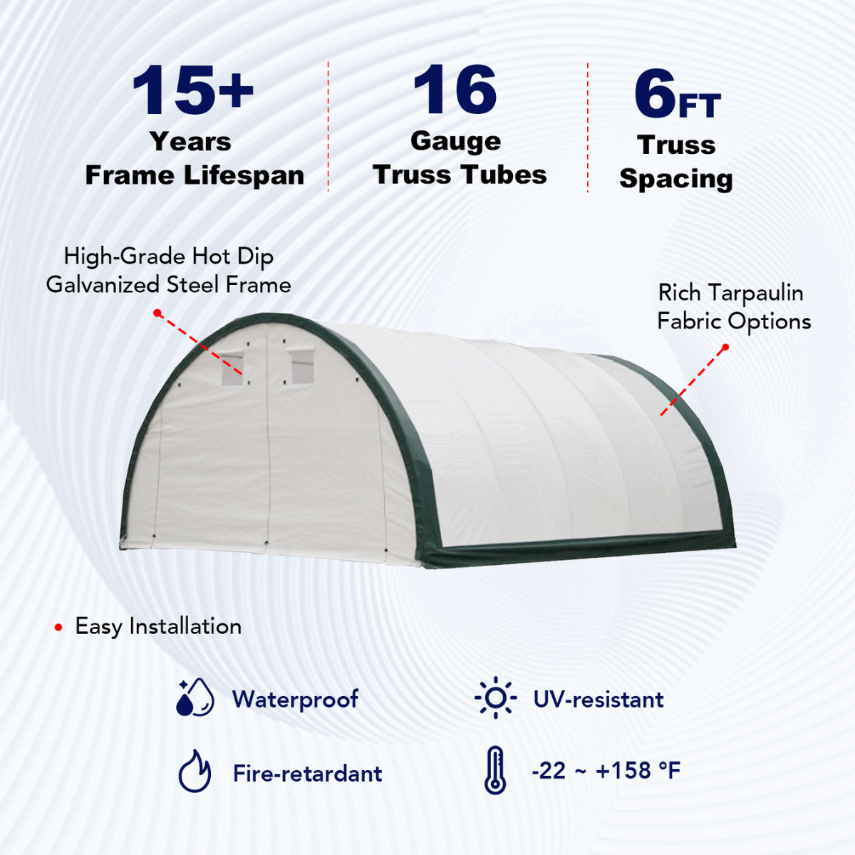 Single Truss Arch Storage Shelter W20'xL42'xH12'