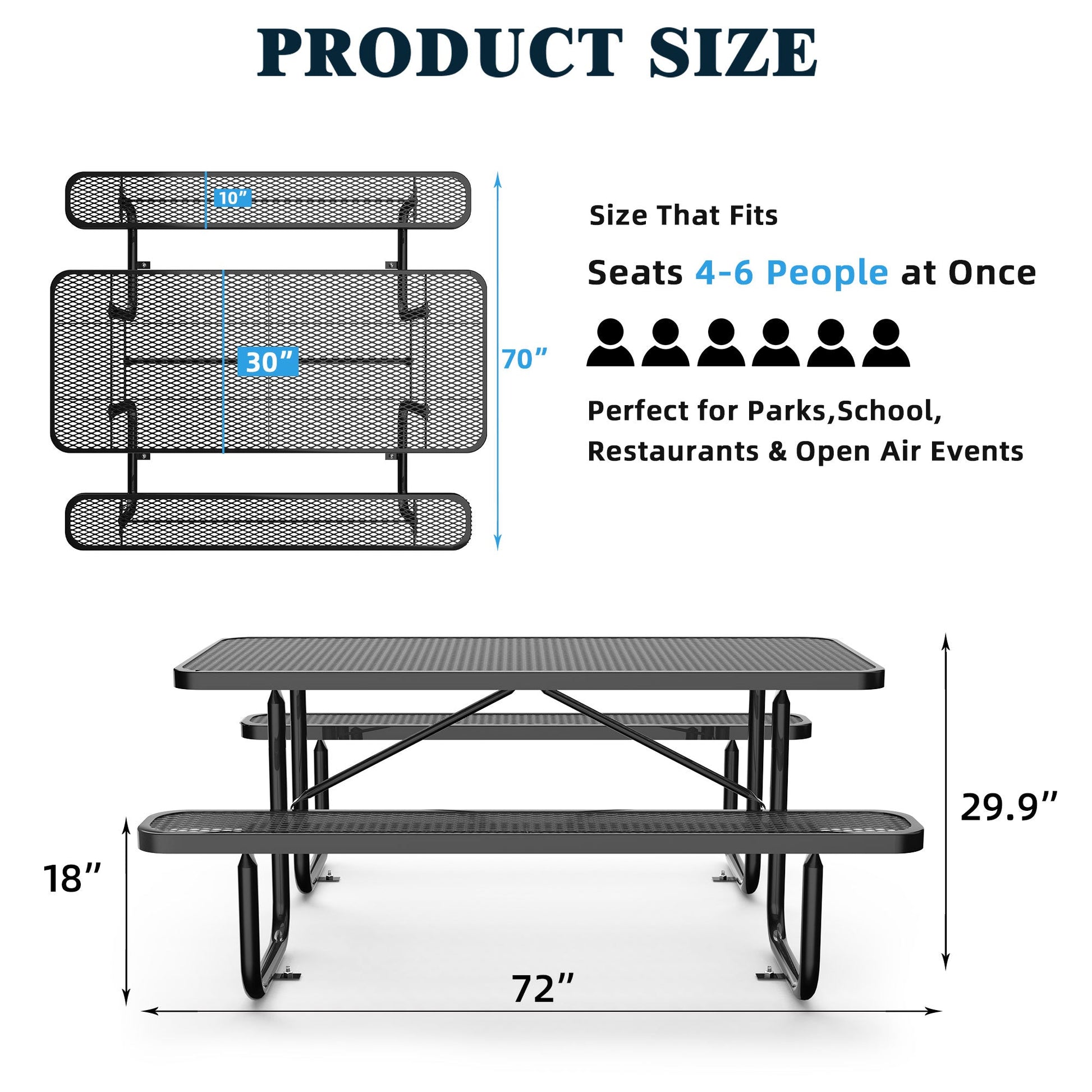 6 ft Metal Picnic Tables#color_Black