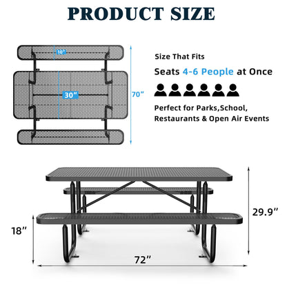 6 ft Metal Picnic Tables#color_Black