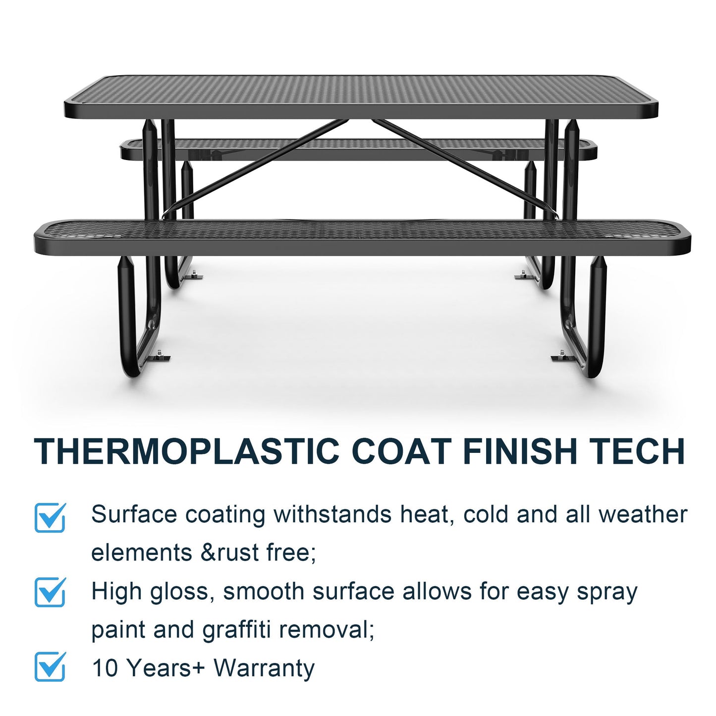 6 ft Metal Picnic Tables#color_Black