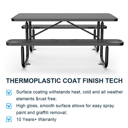 6 ft Metal Picnic Tables#color_Black
