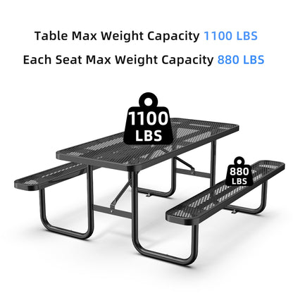 6 ft Metal Picnic Tables#color_Black