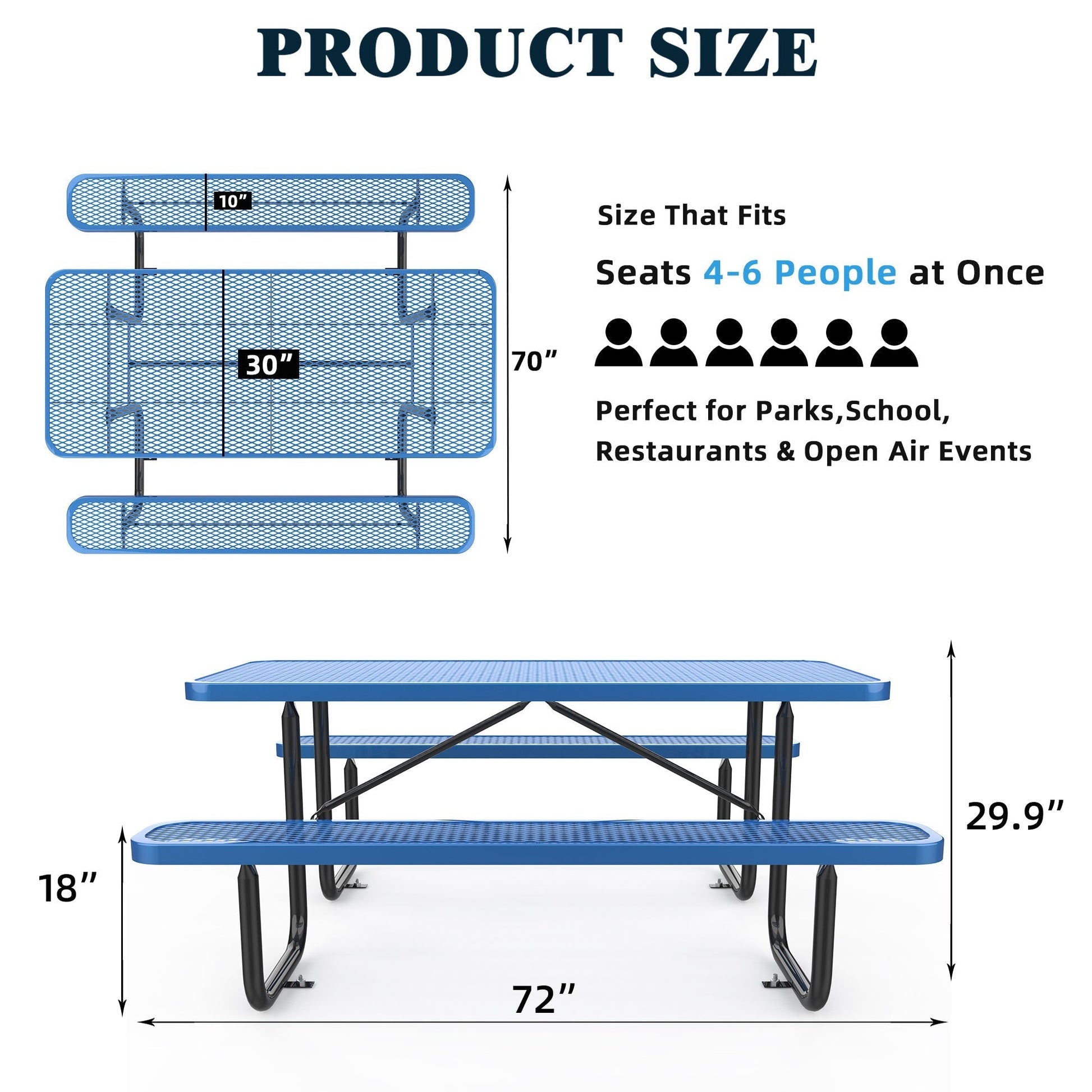 6 ft Metal Picnic Tables#color_Blue