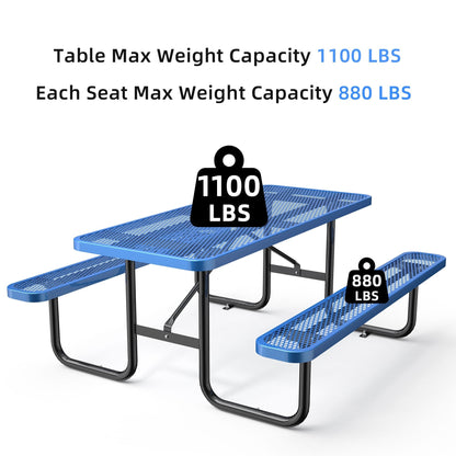 6 ft Metal Picnic Tables#color_Blue