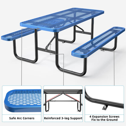 6 ft Metal Picnic Tables#color_Blue