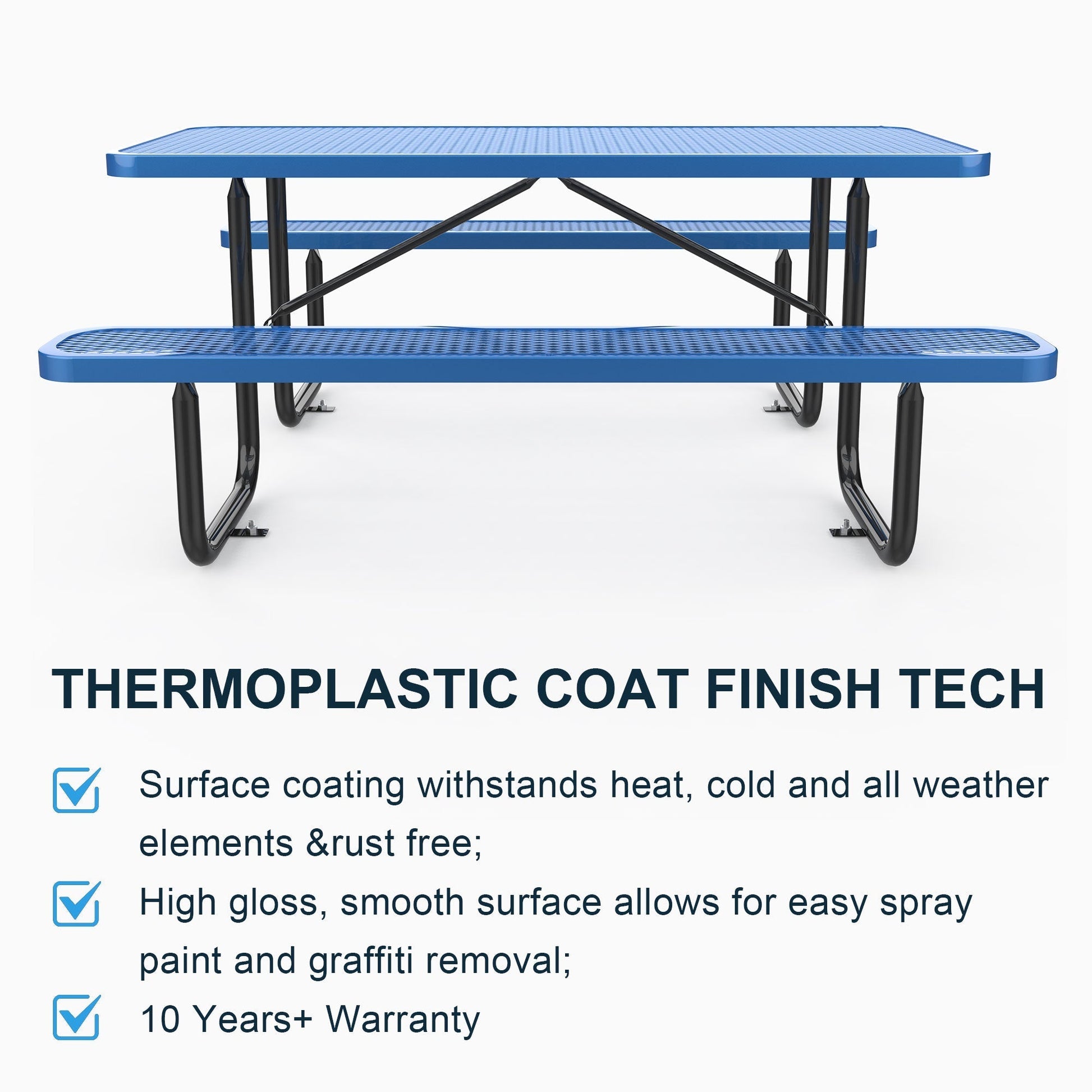 6 ft Metal Picnic Tables#color_Blue